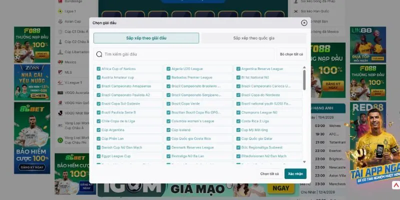 Đa dạng các giải đấu được highlight để người xem theo dõi