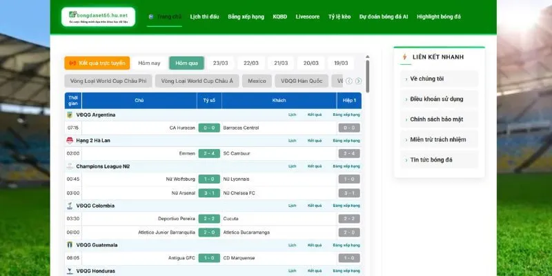 Dễ dàng xem KQBD đêm qua và hôm nay tại BongdaNET 66