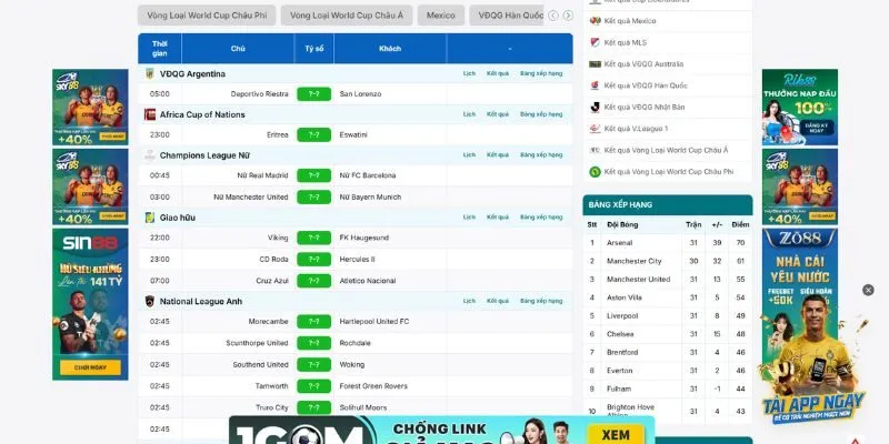 Lịch thi đấu các giải được cập nhật liên tục