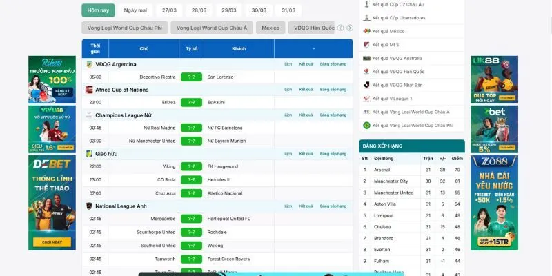 Thông tin lịch thi đấu các giải được cập nhật liên tục
