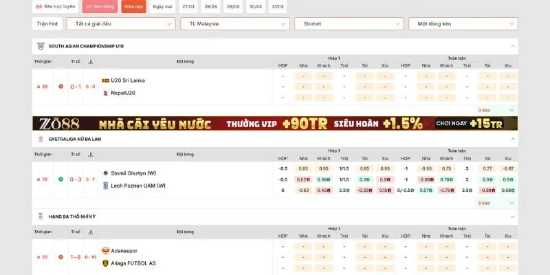 Kèo tài xỉu hiệp 1 và toàn trận trên bảng kèo nhà cái