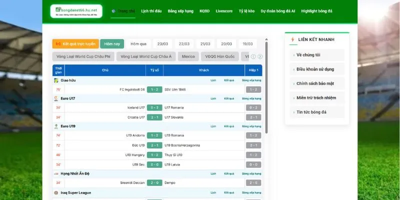 Tính năng livescore cập nhật tỷ số bóng đá tức thời
